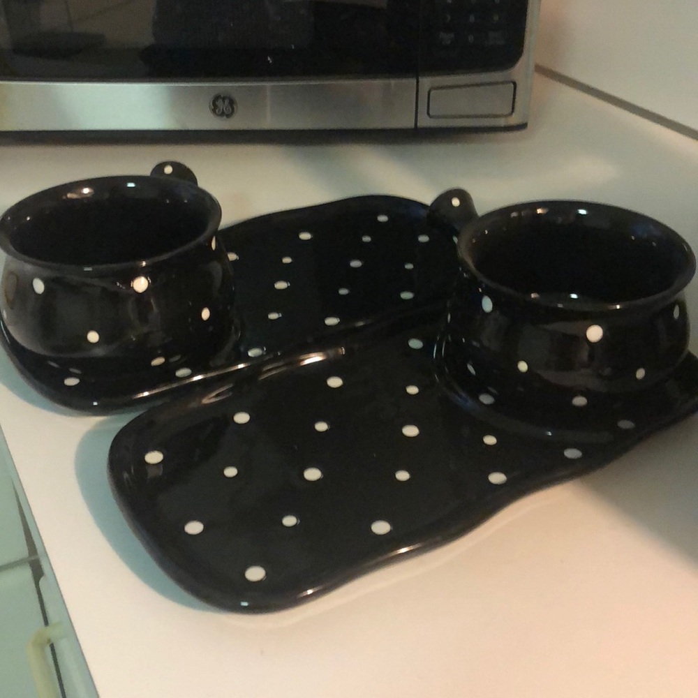 Brand New 2 Black & White Polka Dotted Soup Bowls